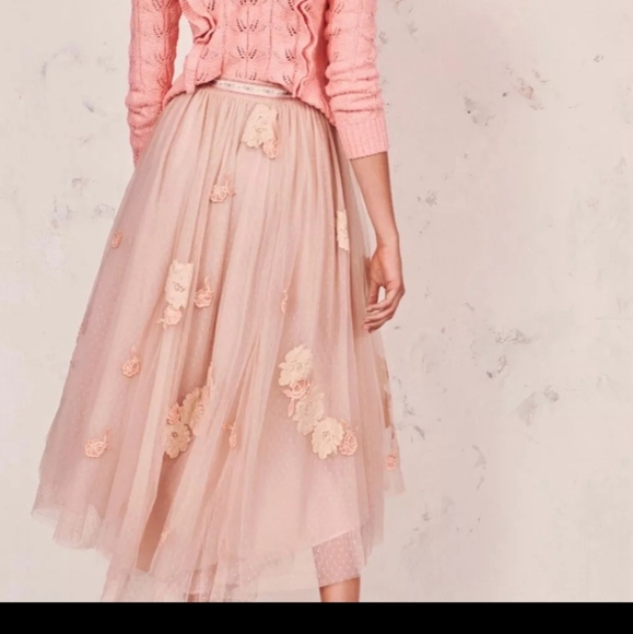 Loveshackfancy LSF rowena tulle floral 3d midi skirt 4 - Picture 2 of 5